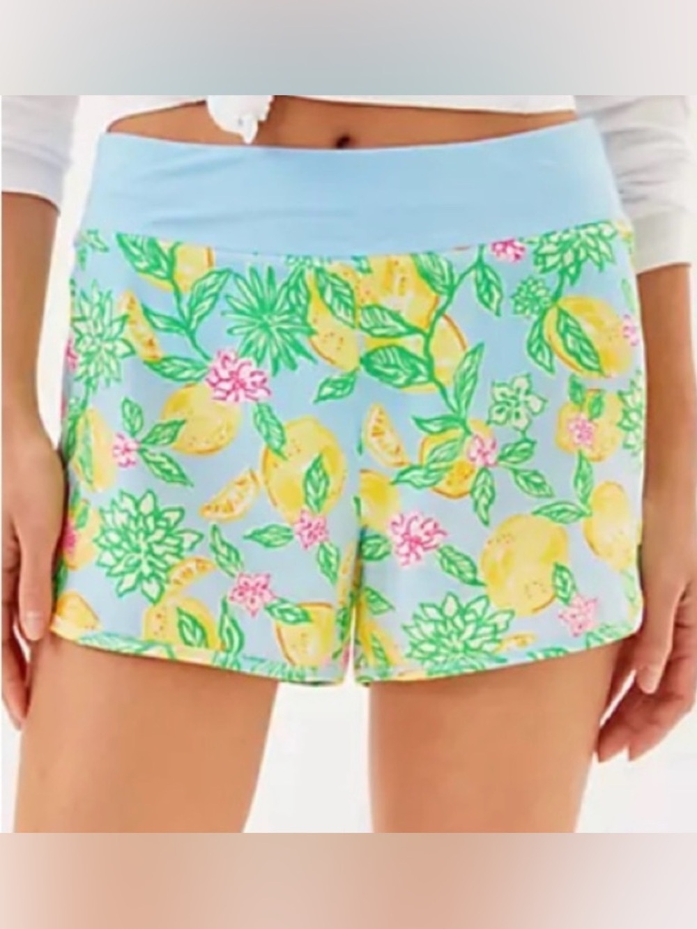 Lilly Pulitzer Light Blue Lemon Floral Athletic Shorts